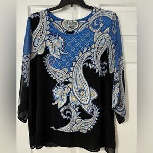 Women’s blouse, size 2X blue/black/multi, beadwork